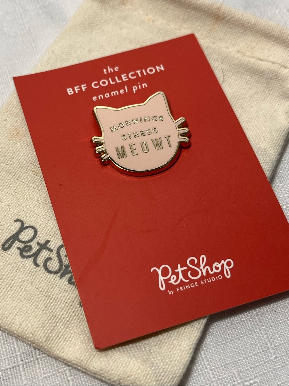Pink Cat Enamel Pin - "Mornings Stress Meowt"
New